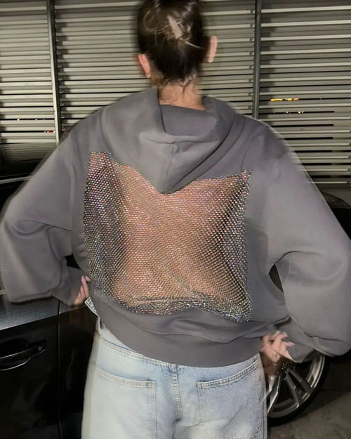 Backless Rhinestone-Mesh Hood