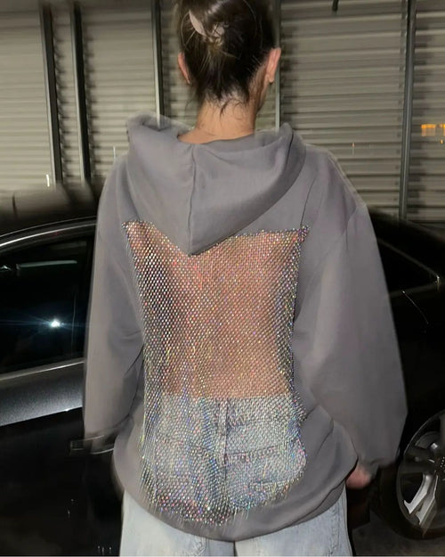 Backless Rhinestone-Mesh Hood