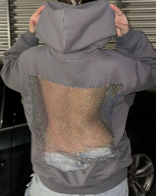 Backless Rhinestone-Mesh Hood
