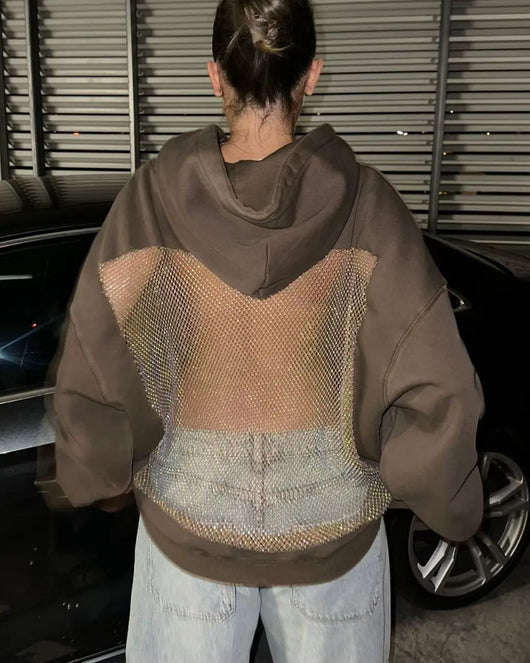 Backless Rhinestone-Mesh Hood