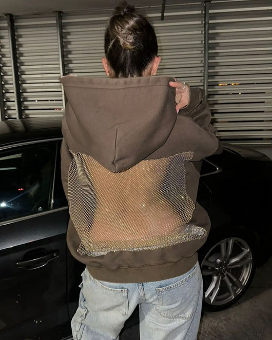 Backless Rhinestone-Mesh Hood