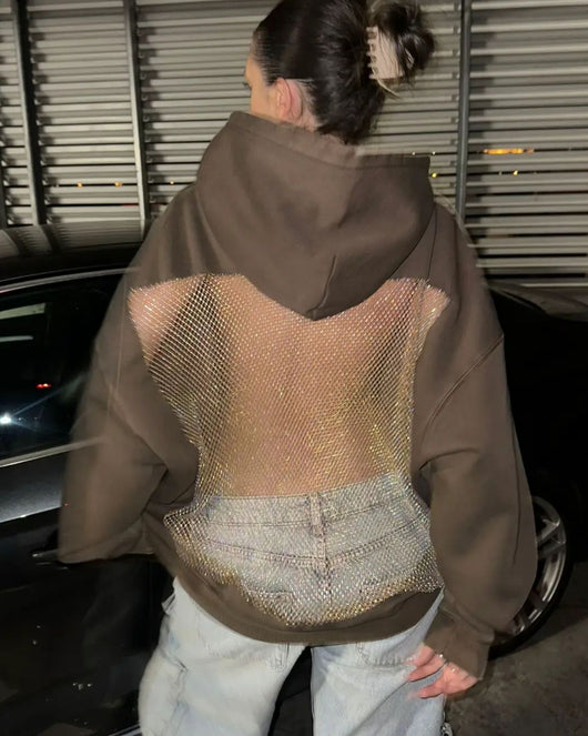 Backless Rhinestone-Mesh Hood
