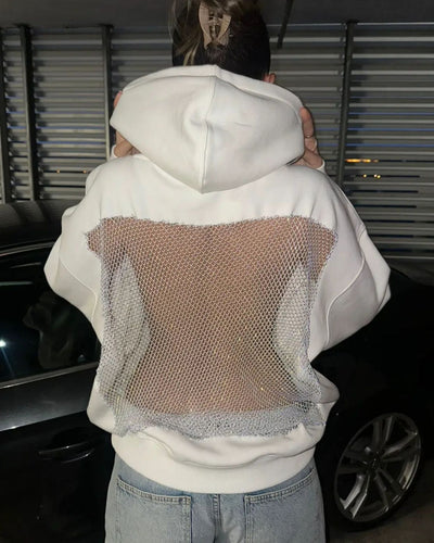 Backless Rhinestone-Mesh Hood