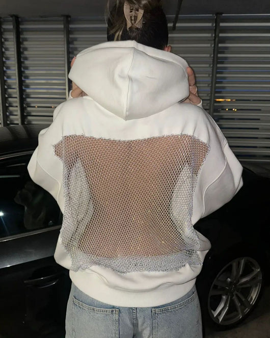 Backless Rhinestone-Mesh Hood