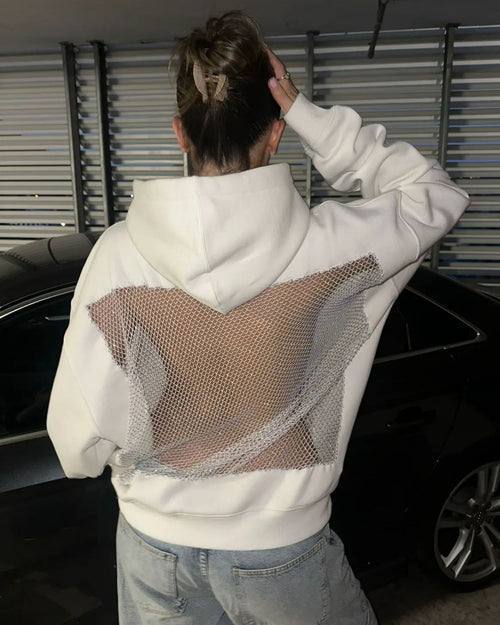 Backless Rhinestone-Mesh Hood