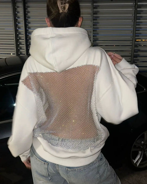 Backless Rhinestone-Mesh Hood