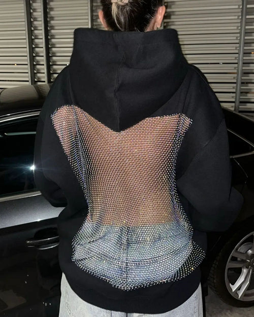 Backless Rhinestone-Mesh Hood