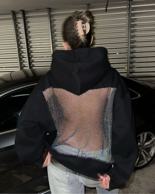 Backless Rhinestone-Mesh Hood
